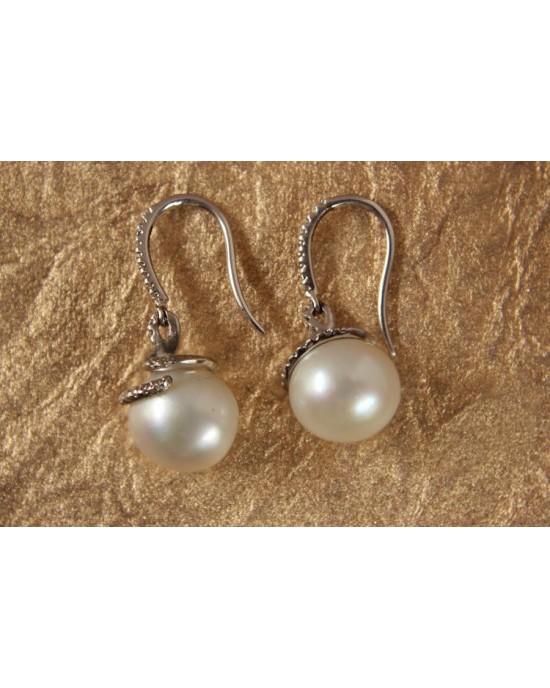 Pearl Drops on Diamond Hoops