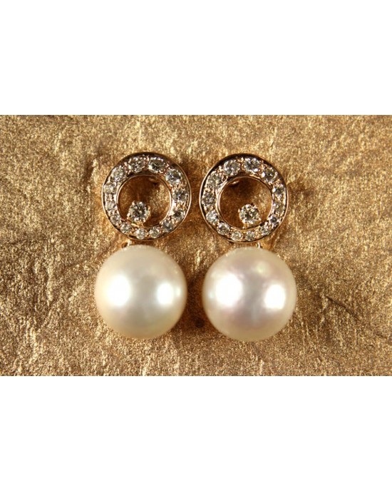 Diamond Earrings with Pearl Drop
