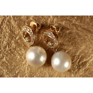 Diamond Earrings with Pearl Drop