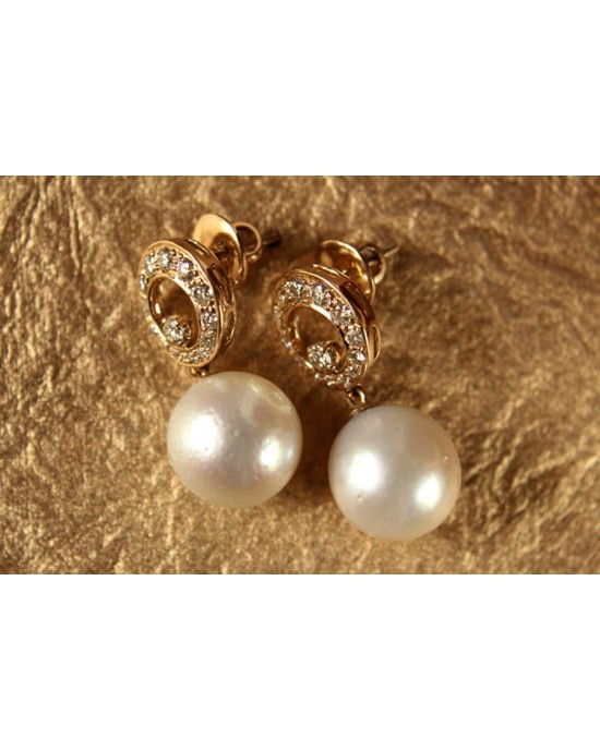 Diamond Earrings with Pearl Drop