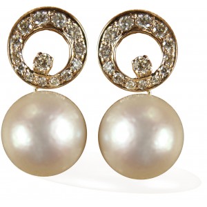 Diamond Earrings with Pearl Drop