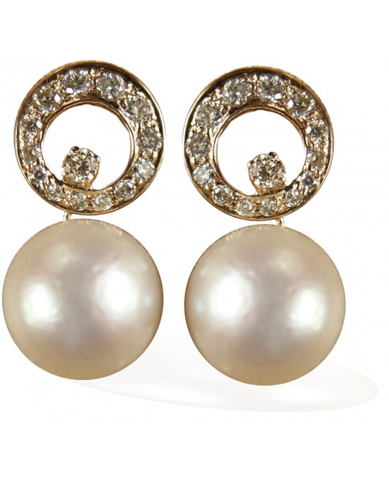 Diamond Earrings with Pearl Drop