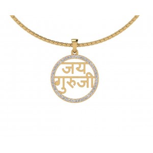 Jai Guru Ji Pendant with diamonds in 14k Gold