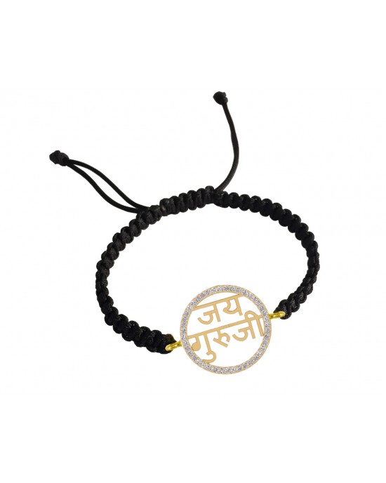 Jai Guru Ji bracelet with 21mm diameter charm set with diamonds in 14k Gold