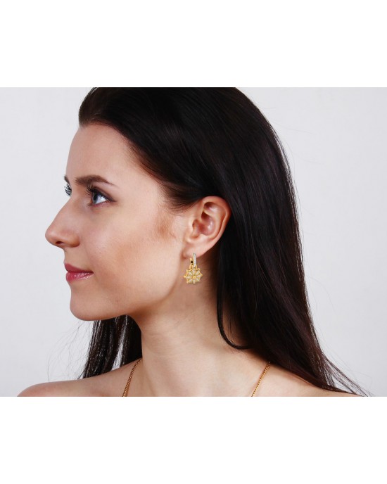 Reha Diamond floral earrings on diamond hoops