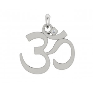 Silver Om Pendant with single diamond