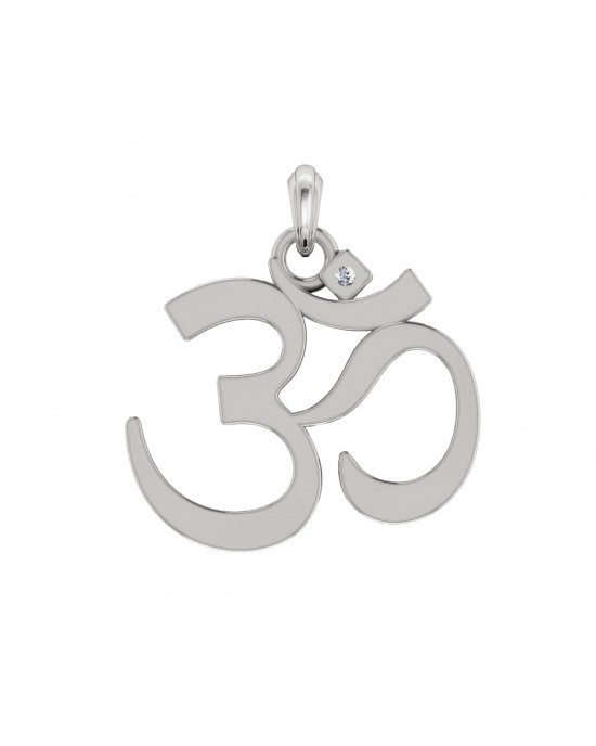 Silver Om Pendant with single diamond