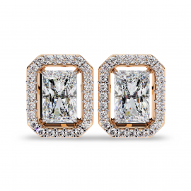 Jenna Radiant Cut Lab Diamond Solitaire Earrings with Diamond Halo
