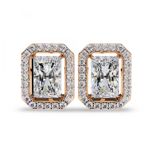 Jenna Radiant Cut Lab Diamond Solitaire Earrings with Diamond Halo