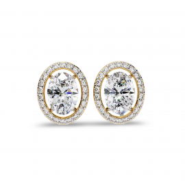 Heena Lab Diamond Oval shape Solitaire Diamond Earrings with diamond Halo