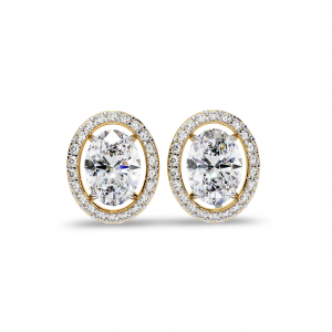 Heena Lab Diamond Oval shape Solitaire Diamond Earrings with diamond Halo