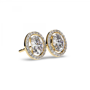 Heena Lab Diamond Oval shape Solitaire Diamond Earrings with diamond Halo