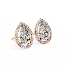 Leena Pear Shape Lab Grown Diamond Solitaire Earrings with diamond Halo in Gold 
