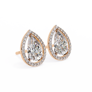 Leena Pear Shape Lab Grown Diamond Solitaire Earrings with diamond Halo in Gold 