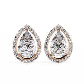 Leena Pear Shape Lab Grown Diamond Solitaire Earrings with diamond Halo in Gold 