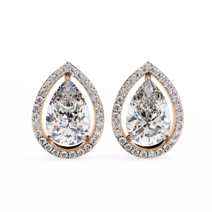 Leena Pear Shape Lab Grown Diamond Solitaire Earrings with diamond Halo in Gold 