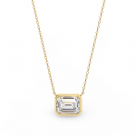 Lana Emerald Cut Lab Grown Diamond Solitaire Pendant on gold chain