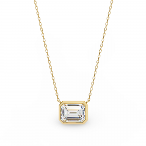 Lana Emerald Cut Lab Grown Diamond Solitaire Pendant on gold chain
