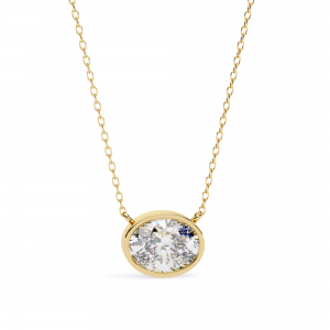 Tina Lab Grown Oval Shape Diamond Solitaire Pendant on gold chain