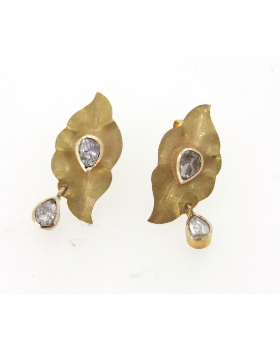 Gold Leaf Earring with Polki