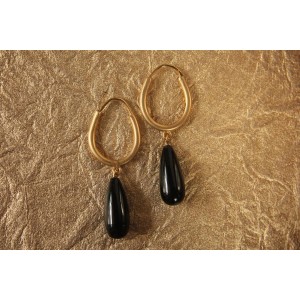 Gold Hoop Earrings with Black Onyx