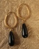 Gold Hoop Earrings with Black Onyx