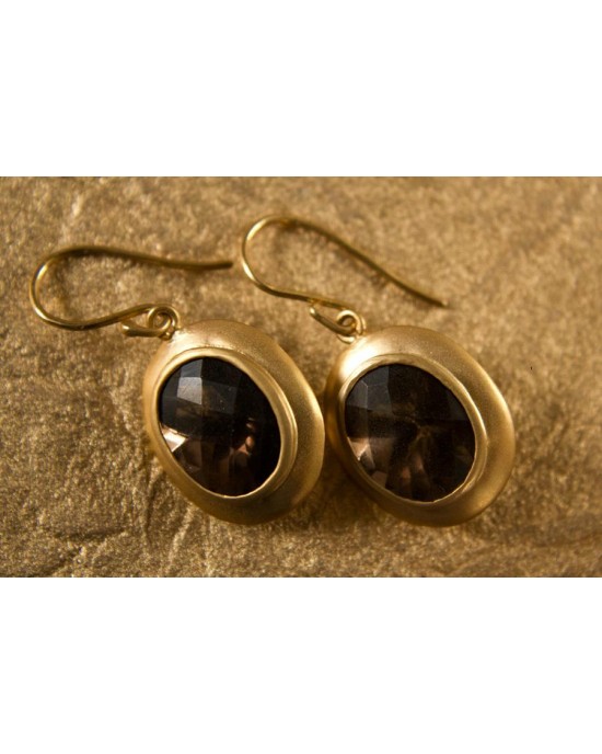 Gold Earring with Smokey Quartz