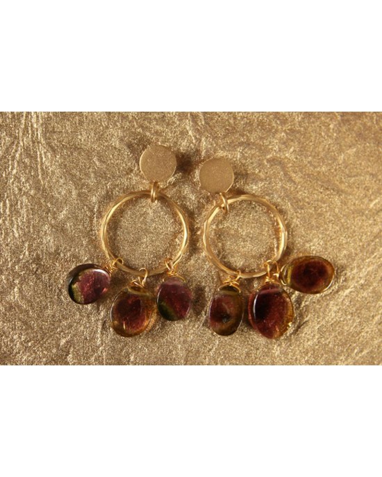 Gold Hoop Earrings with Tourmaline