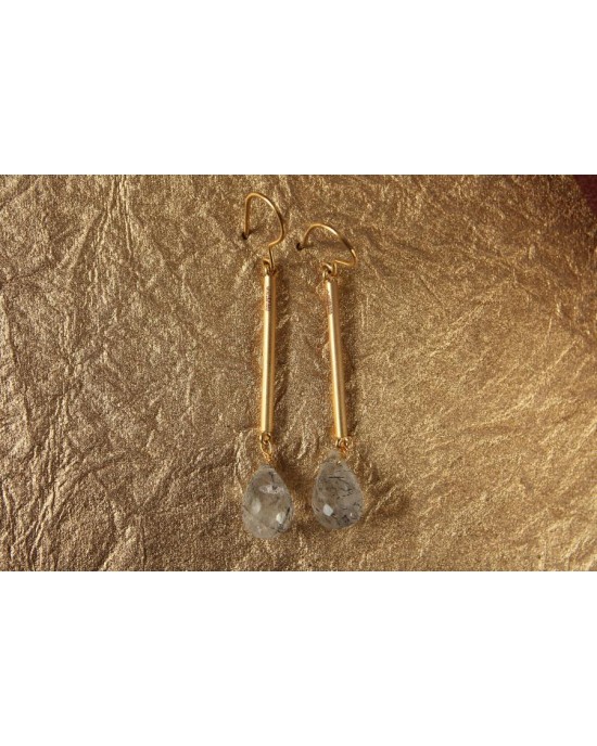 Slender Gold Earrings with Rutile Drops