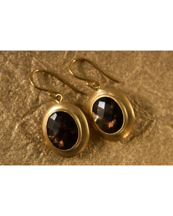 Gold Earring with Smokey Quartz