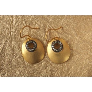 Gold Earrings with Diamonds in Oxidised Look