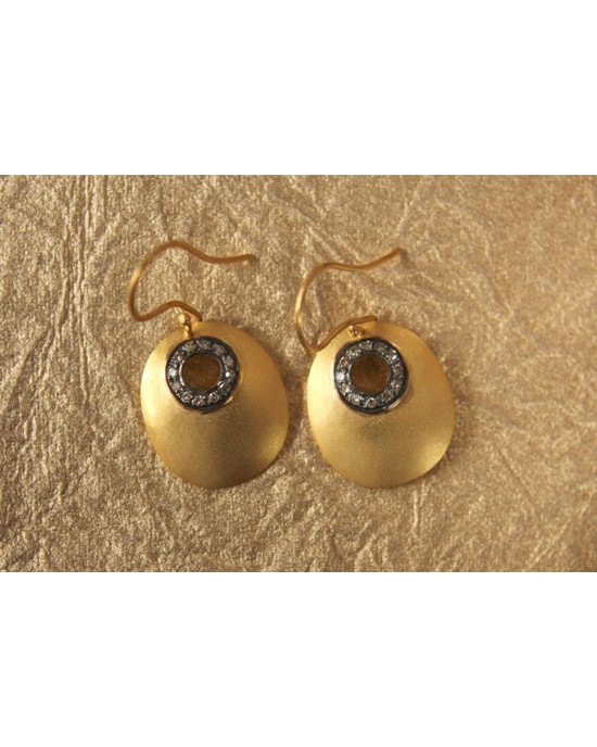 Gold Earrings with Diamonds in Oxidised Look