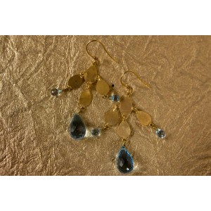 Gold Earrings with Blue Topaz Drops