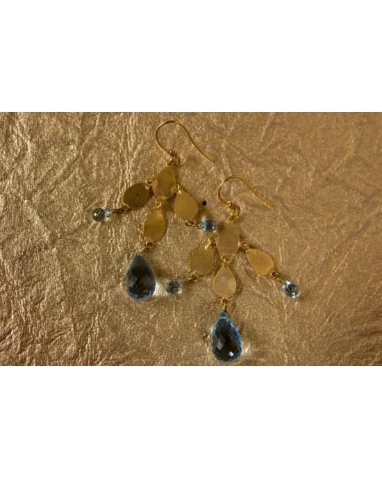 Gold Earrings with Blue Topaz Drops