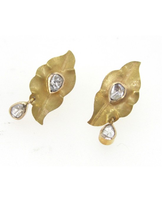 Gold Leaf Earring with Polki