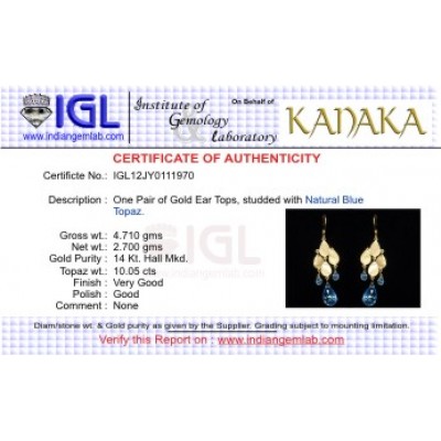Gold Earrings with Blue Topaz Drops