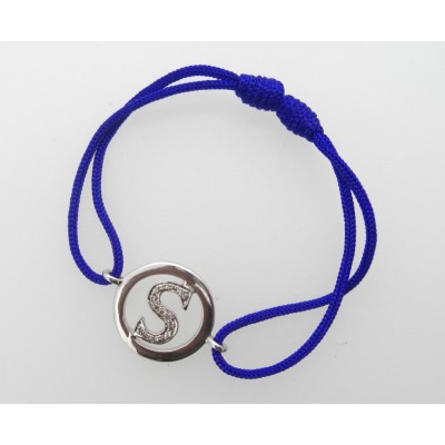 Lower Case Alphabets Bracelet with Diamonds in Silver on Size Adjustable Nylon Thread
