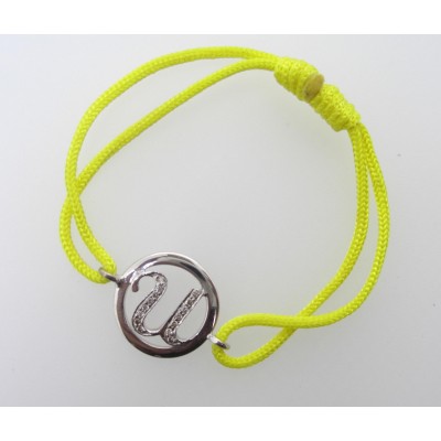Lower Case Alphabets Bracelet with Diamonds in Silver on Size Adjustable Nylon Thread