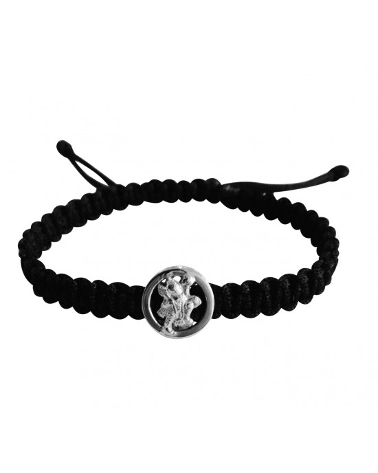 Auspicious Hanuman Bracelet for Men in Silver On Size Adjustable Nylon Thread