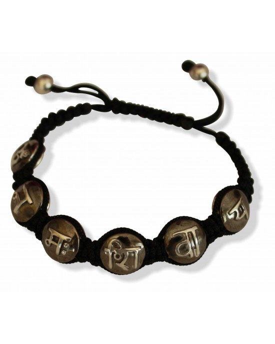 Om Namah Shivay Mantra Bracelet in Two Tone Silver Beads