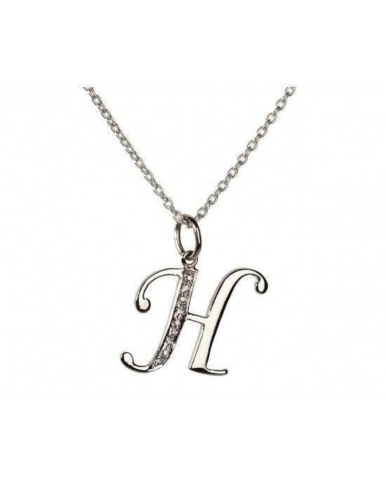 Alphabet H pendant with diamonds