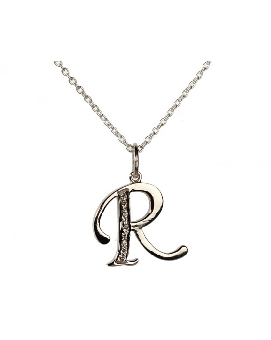 Alphabet R pendant with diamonds