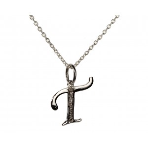 Alphabet T with diamonds in silver pendant