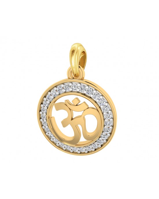 Om 12mm charm in hallmarked Gold with round brilliant diamonds