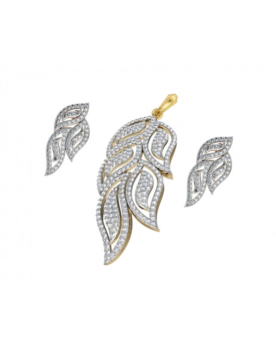 Designer Diamond leaf design Pendant & earring Set