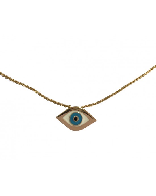 Evil Eye Charm Pendant in 14k gold on fine thin Gold Chain with adjustable lock
