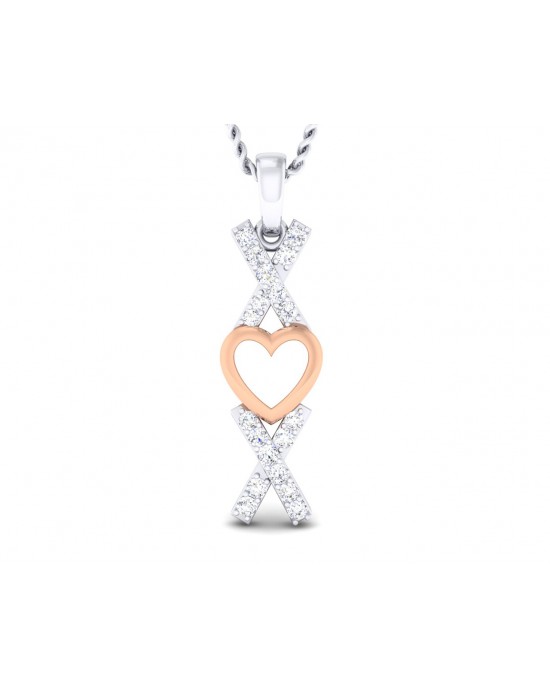 Phebe heart & Kisses Diamond Pendant in two tone 18k gold