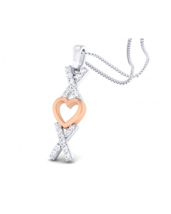 Phebe heart & Kisses Diamond Pendant in two tone 18k gold