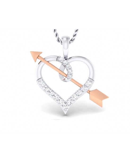 Cupid’s Arrow Heart Pendant in two tone 18k gold with diamonds