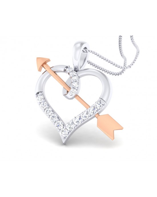 Cupid’s Arrow Heart Pendant in two tone 18k gold with diamonds